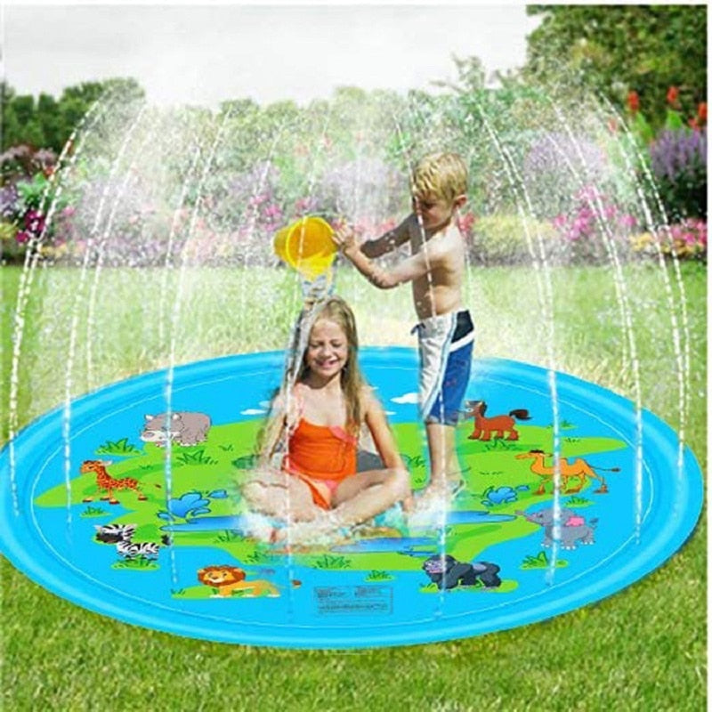 Rooxin Inflatable Yard Sprinkler Water Splash Pad Outdoor Spray Playing Mat for Kids Family Games Column Fountain Float Pool Toy