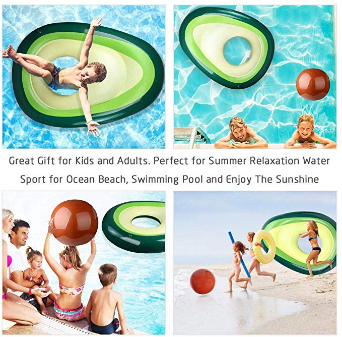 Rooxin Avocado Pool Float Air Mattress Swimming Ring with Ball Inflatable Circle Rubber Ring for Beach Party Pool Toys Float Bed