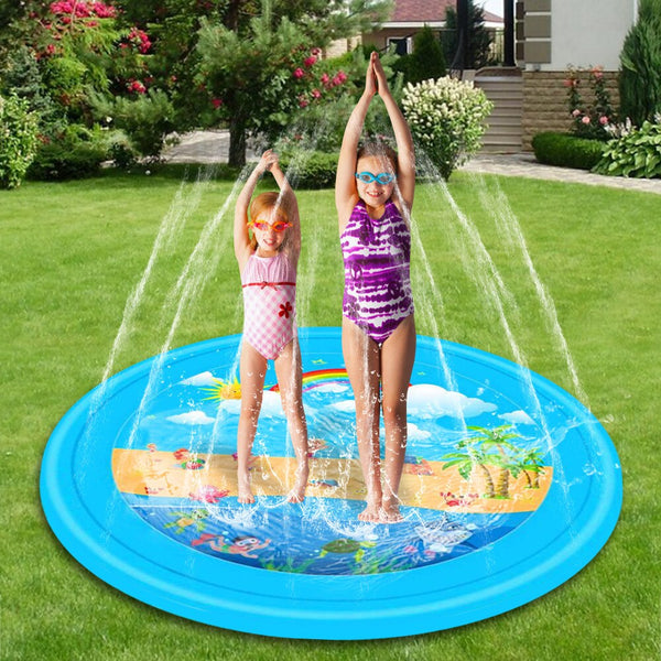 Rooxin Inflatable Yard Sprinkler Water Splash Pad Outdoor Spray Playing Mat for Kids Family Games Column Fountain Float Pool Toy