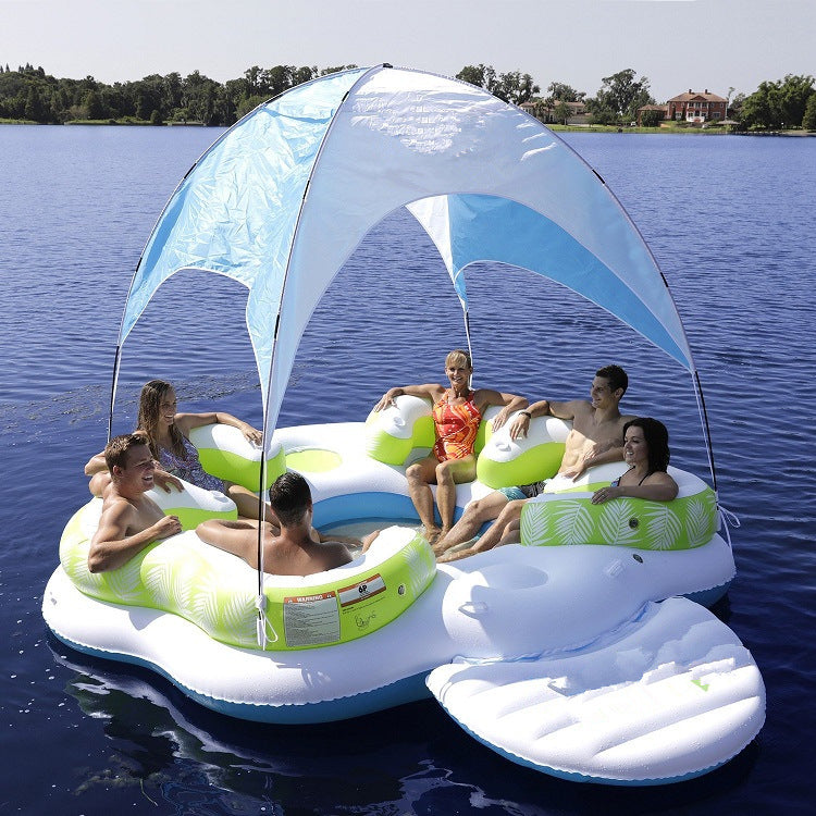 Pvc inflatable large floating bed water adult recliner inflatable toy unicorn flamingo peacock sunshade floating row