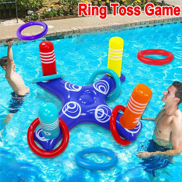 Floating Swimming Pool Ring Inflatable Ring Toss Pool Game Toys Floating Swimming Pool Ring With 4Pcs Rings Funny Water Fun Play