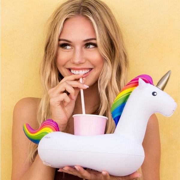 Rooxin Cup Holder Inflatable Flamingo Unicorn Drink Holder Swimming Pool Float Beverage Beer Holder Bar Tray Summer Party Toys