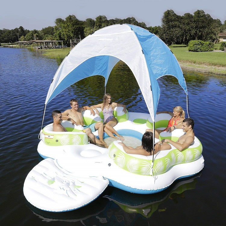 Pvc inflatable large floating bed water adult recliner inflatable toy unicorn flamingo peacock sunshade floating row