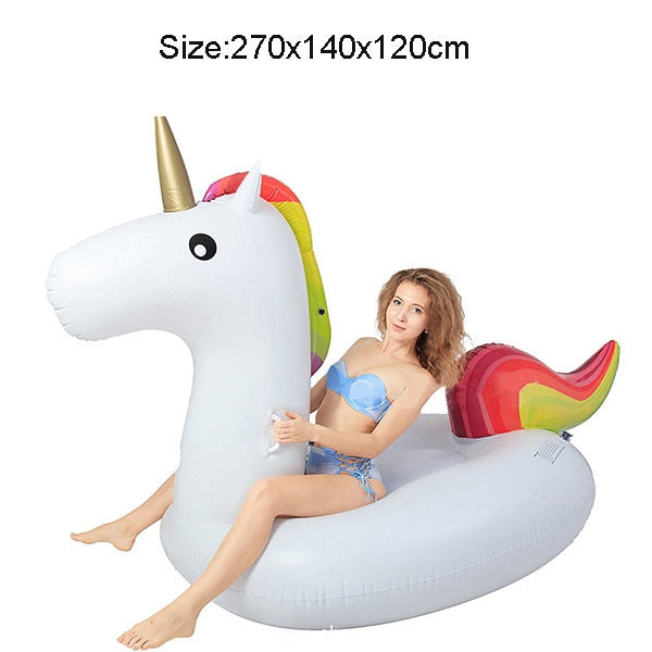 Rooxin 2M Unicorn Float Pool Inflatable Mattress Swimming Ring for Adult Kids Swimming Circle Floating Bed Beach Pool Party Toys