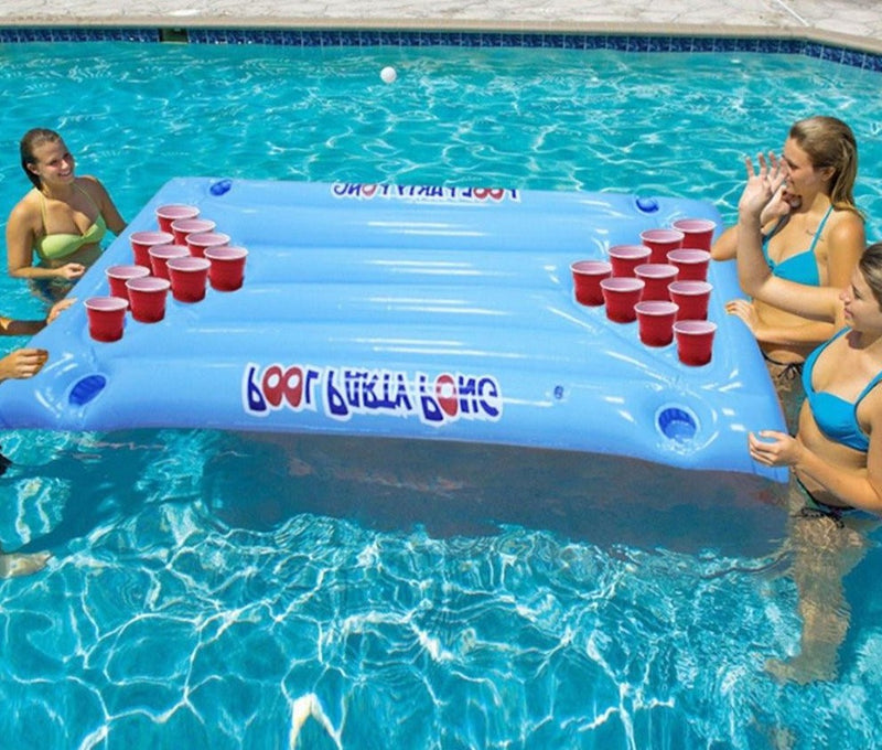 Inflatable Beer Pong Float Table Water Floating Swimming Pool Raft Lounge PVC Floating Raft Drinking Game with 24 Cup Holders