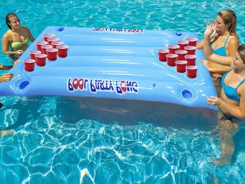 Inflatable Beer Pong Float Table Water Floating Swimming Pool Raft Lounge PVC Floating Raft Drinking Game with 24 Cup Holders