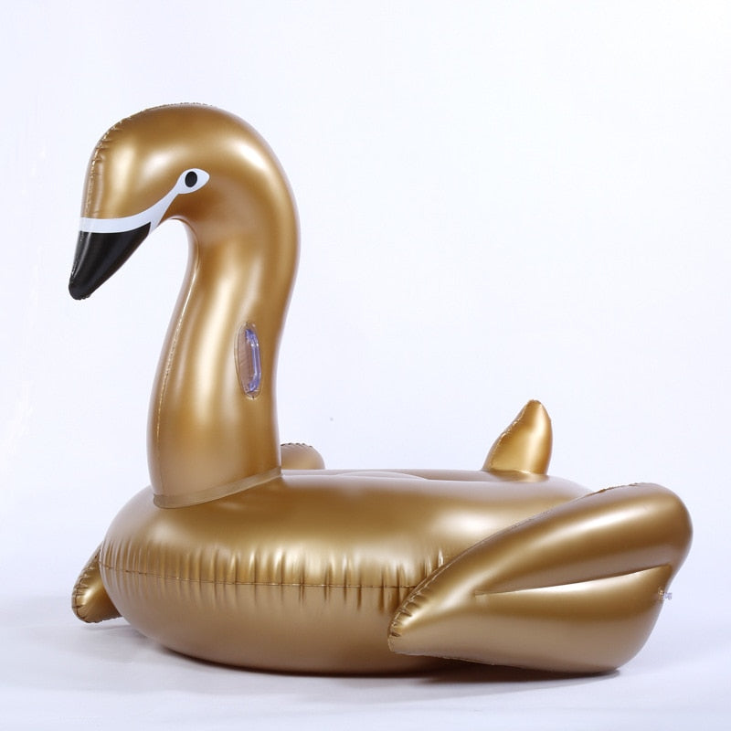 130cm Giant Gold Swan Pool Float For Adult Water Party Inflatable Toys Ride-On Swimming Ring Air Mattress Beach Lounger boia