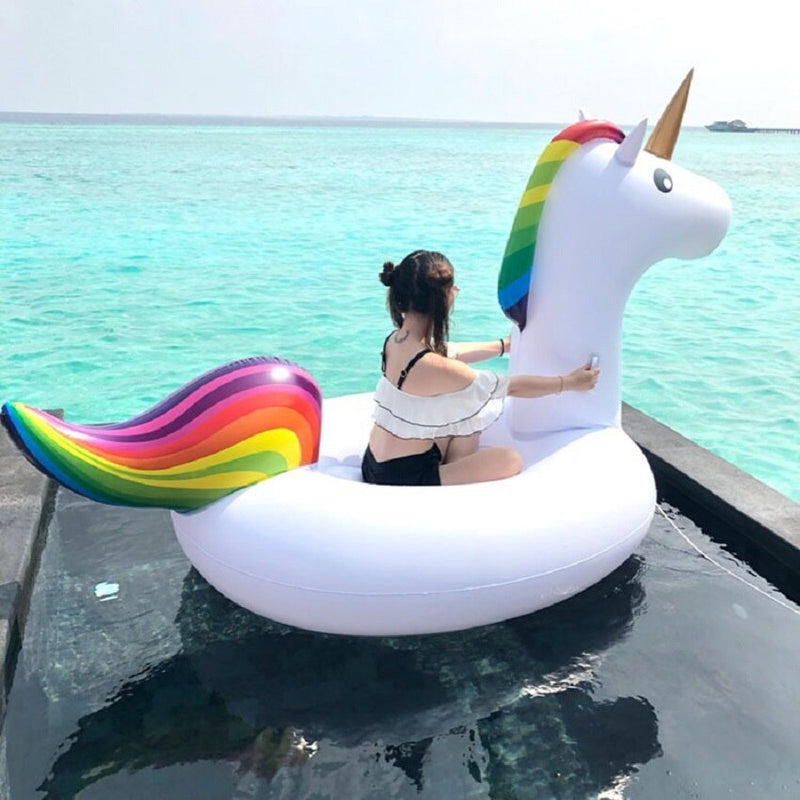 Rooxin 2M Unicorn Float Pool Inflatable Mattress Swimming Ring for Adult Kids Swimming Circle Floating Bed Beach Pool Party Toys