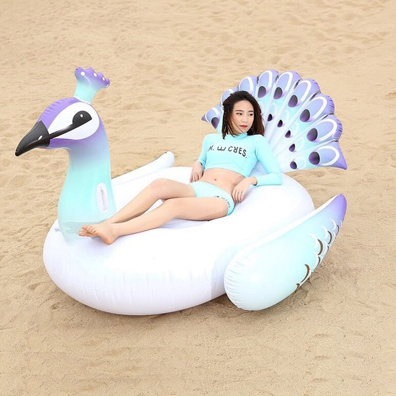 Rooxin Giant Peacock Pool Float Inflatable Mattress for Beach Swimming Ring Swim Circle Floating Bed Raft Summer Pool Party Toys