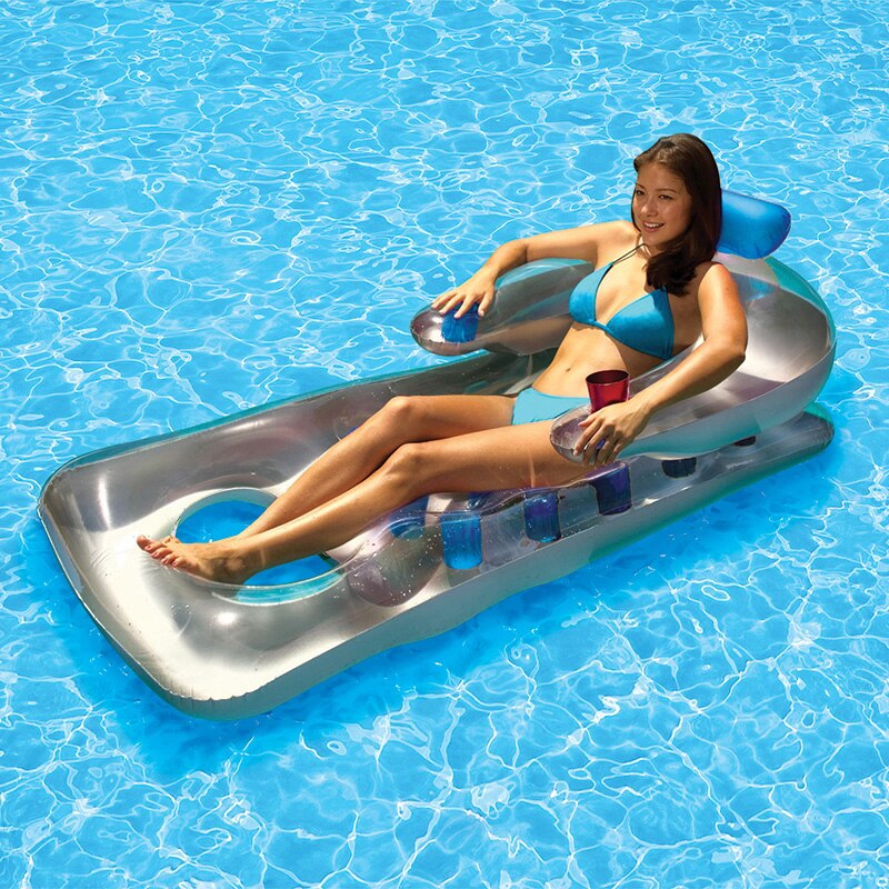 Summer Water Floating Row Inflatable Air Mattresses with 18 Cup Holders Swimming Pool Lounger Float Relax Floating Chair Air Bed