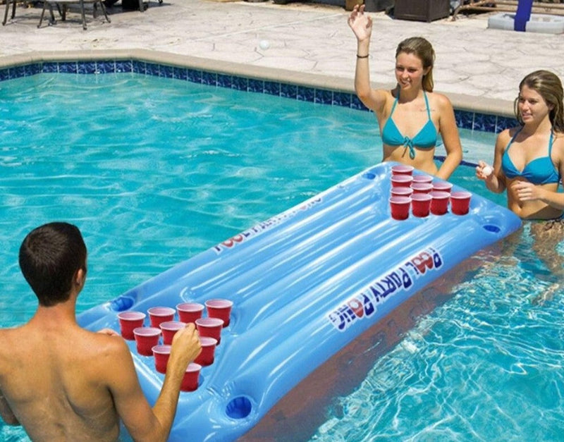 Inflatable Beer Pong Float Table Water Floating Swimming Pool Raft Lounge PVC Floating Raft Drinking Game with 24 Cup Holders