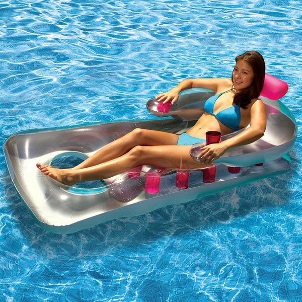 Summer Water Floating Row Inflatable Air Mattresses with 18 Cup Holders Swimming Pool Lounger Float Relax Floating Chair Air Bed