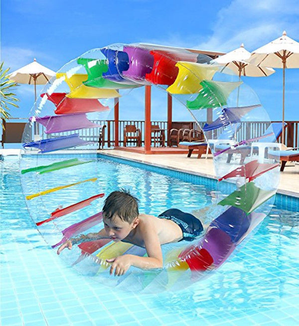 Kids Colorful Inflatable Water Wheel Roller Float 36inch Giant Roll Ball For Boys and Girls Swimming Pool Toys Grass Plaything