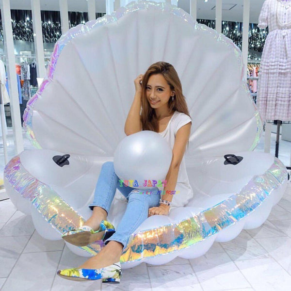 Giant Shell With Pearl Inflatable Pool Float Seashell Scallop Air Mattress Swimming Ring For Adult Women Beach Lounger Water Toy