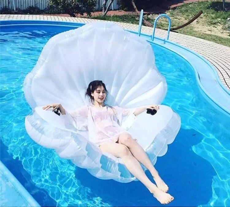 Giant Shell With Pearl Inflatable Pool Float Seashell Scallop Air Mattress Swimming Ring For Adult Women Beach Lounger Water Toy