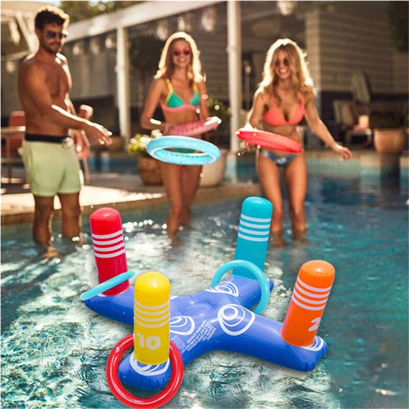 Floating Swimming Pool Ring Inflatable Ring Toss Pool Game Toys Floating Swimming Pool Ring With 4Pcs Rings Funny Water Fun Play