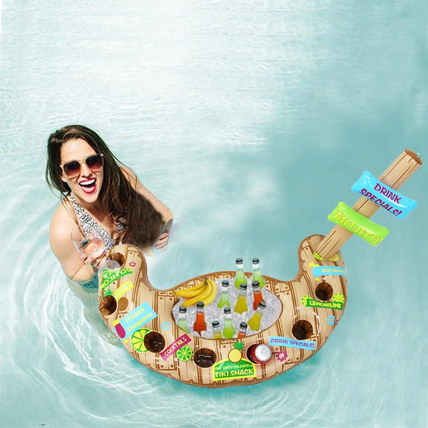 Pool Float Inflatable Beer Table Mattress Ice Bucket Serving Salad Bar Tray Food Drink Holder for Summer Water Party Raft Toys